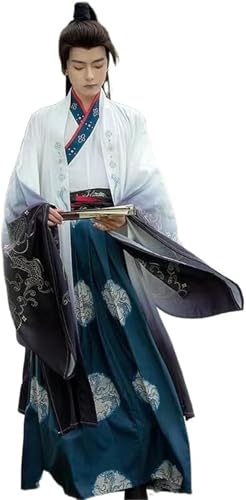 Men's Wei Jin Style Daily Cross-Collar Printed Hanbok Suit - Traditional Korean Attire for Special Occasions(XXL)