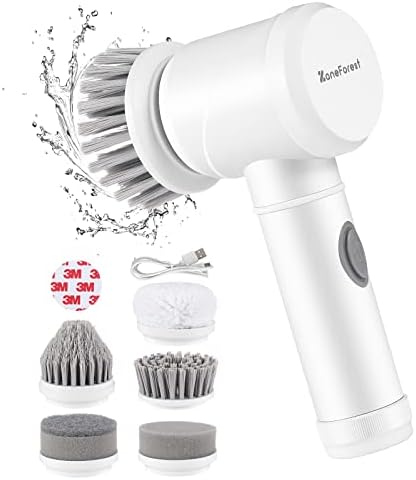 ZaneForest Electric Spin Scrubber E2, Bathroom Cleaning Brush,Electric Cleaning Brush with 5 Brush Heads,Bathroom Rechargeable Scrub Brush丨Grout/Bathtub/Toilet/Window/Kitchen/Sink/Dish,White