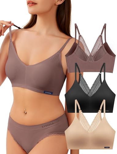 Image of Livona Lace Bralette for Women - Comfort Sports Bra Wireless Padded Bralette with Support Workout Tops Cami Crop S-XXL