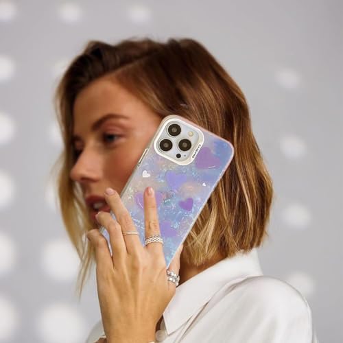 Image of mobistyle Designed for iPhone 14 Cover Cool Shining Shell Love Heart Pattern Design with TPU Edges Phone Back Cover Case for Girls Women (Bling Heart Purple)