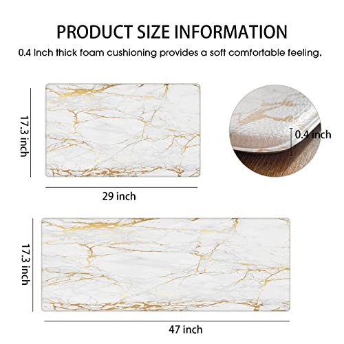Baoeryaa Kitchen Mat 2 Pcs Anti Fatigue Kitchen Mats For Floor Gold Marble Kitchen Floor Mat Non Slip & Waterproof Ergonomic Comfort Memory Foam Mat Accessories For Kitchen Floor Sink Office Laundry #TOP1
