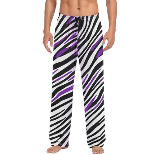 Mens Pajama Pants, Purple Zebra Stripe Sleep Pjs Bottom for Men, Lounge Pant with Pockets