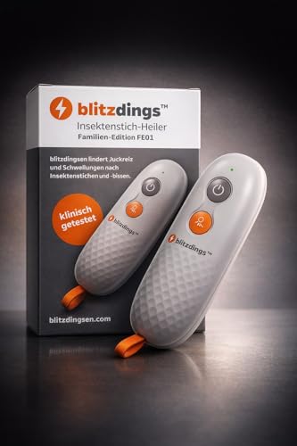 blitzdings Insektenstich-Heiler Family-Edition, Hitzestift zur Linderung von Insektenstichen und -bissen, Medizinprodukt, inkl. 2 x 1,5V AAA Batterie, für Erwachsene, Schwangere und Kinder!