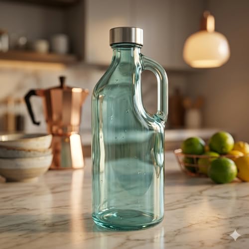Image of Italian Tempered Glass Milk Bottle Water Bottle with Air Tight Round Cap Freeze Safe 1100 ML (Assorted Color), Pack of 1 (9052 BOTTLE) (3)