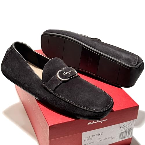 PALINURO Gancini Black Suede Leather Loafers Men's Moccasin (Salvatore2