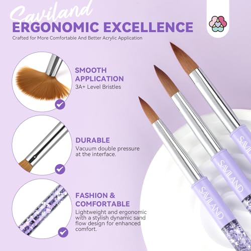 Saviland Kolinsky Acrylic Nail Brush Set: Size 6,10,14 Professional Nail Brushes Cleaner Manicure Tool For Acrylic Application Acrylic Powder Nail Extension 3D Nail Carving For Nail Art Diy thumb #5