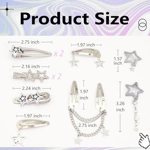 Yaeism 10Pcs Star Hair Clips Y2K Silver Hair Clips Metal Star Barrettes 8 Shapes Pentagram Hair Snap Clips Punk Kawaii 2000S Hair Accessories For Women thumb #2