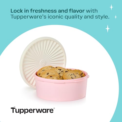 Image of Tupperware Heritage Collection 7.6 Cup Cookie Canister, Vintage Light Pink Color, Dishwasher Safe and BPA Free Container (1.8 L)