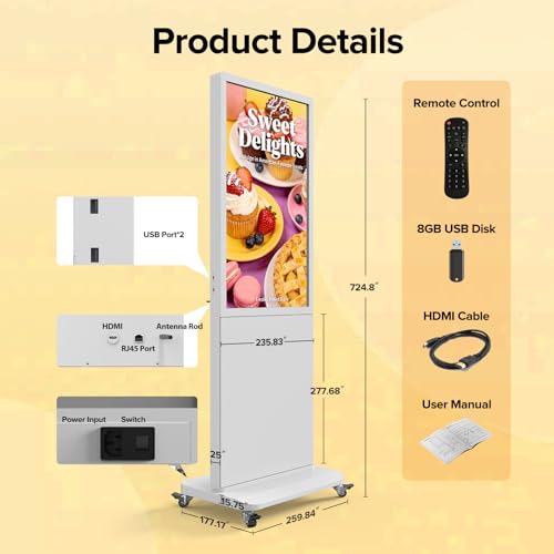 Image of Digital Signage 43 Inch Touchscreen Interactive Kiosk 700 Nits 4K UHD IPS LCD Floor Standing Advertising Display with Android 14 System Commercial Totem Vertical Poster with Remote Control