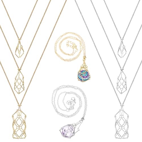 Nogeqi 6 PCS 3 Size Adjustable Crystal Necklace Holder Empty Stone Cage Necklace Cord Hand-Woven Stainless Steel Cage for Quartz Gemstone DIY Jewelry Making(Suitable for large stones)