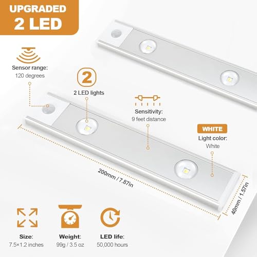 Image of FLYNGO Motion Sensor Under Cabinet LED Light, 3 Color Modes Closet Light with Stepless Dimming for Kitchen, Cabinet, Wardrobe, Bedroom, Cupboard (20CM - Pack of 1)