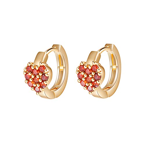 Boucles d'oreilles en or jaune 14K pour les femmes avec cerceau rubis rouge
