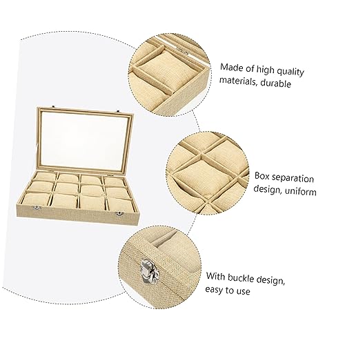 Boîte de montre en jute à 12 compartiments et design simple pour bijoux