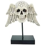 Skull Head Decor 9.8” Angel Wings on Spindle Realistic Human Skull Figurine Gothic Home Decor Day...