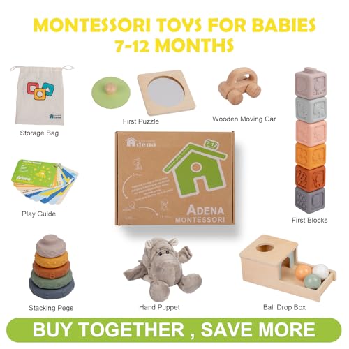 Image of Adena Montessori 6 in 1 Sensory Play Kit 7-12 Months Baby | Made for newborns to build motor skills & hand-eye coordination, it brings diverse sensory play with smooth wooden toys.