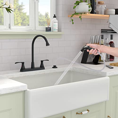 Gowin Kitchen Faucet With Sprayer,Black Kitchen Faucet, High Arc 2 Handle Kitchen Sink Faucet,Stainless Steel 3 Or 4 Hole Kitchen Faucet With Side Sprayer,8 Inch Centerset Faucet For Kitchen Sink #TOP5