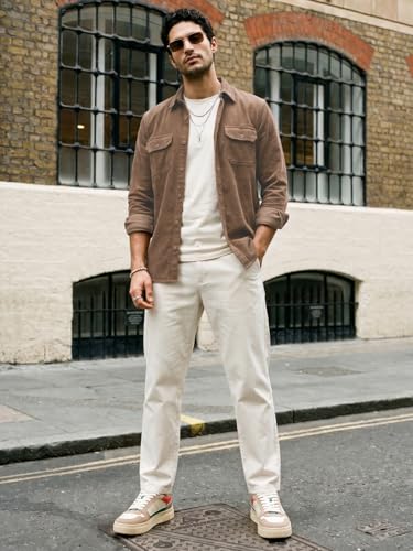 Image of Urbano Fashion Men's Corduroy Full Sleeve Regular Fit Solid Overshirt with Utility Pockets