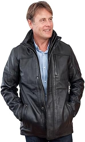 Men's Mid Length Classic Warm Leather Biker Jacket