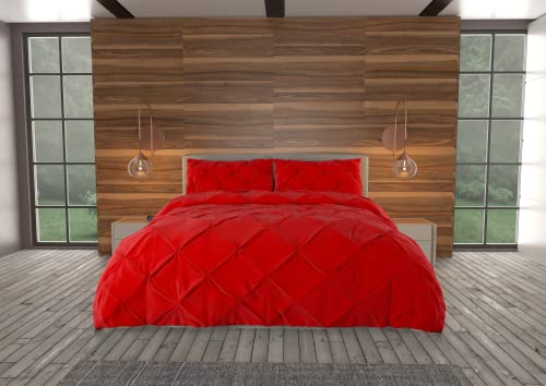 Image of Nestl Twin Comforter Set Pinch Pleat Comforter, Bedding Comforter Sets, Comforter Set for Twin Bed, Pintuck Comforter Set Twin /Twin XL Size, Down Comforter with 1 Pillow Sham, 2-Piece - Cherry Red