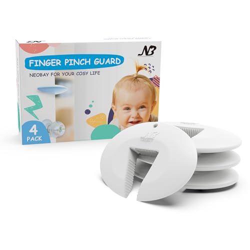 Image of Neobay Door Pinch Guard and Door Slam Stopper, Durable Silicone Door Finger Pinch Guard, Prevents Finger Pinch Injuries, Slamming Doors, Door Safety for Kids, 4 Packs White Basic.