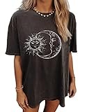 CSDAJIO Women's Casual Short Sleeve Loose Shirt Oversized T-Shirt Trendy Going Out Crew Neck Summer Graphic Tees Mainplanets Darkgray Medium