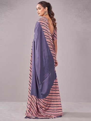Image of Satrani Women's Crepe Printed Saree with Unstitched Blouse Piece