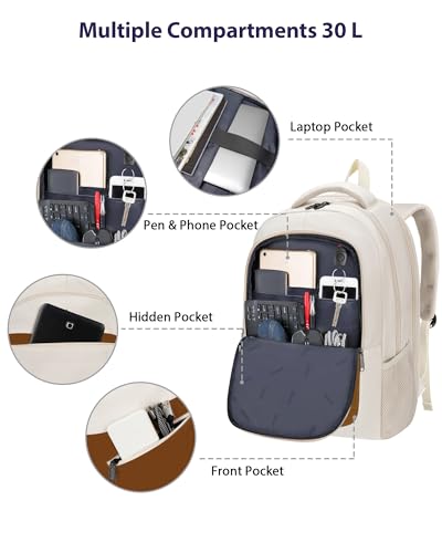 Image of MATEIN 17.3 Inch Womens Laptop Backpack, Water Resistant Work Business Backpack with Multiple Pockets Fits 17 Inch Computer Notebook, Spacious Commute Bag TSA Approved and Comfortable, Beige Brown