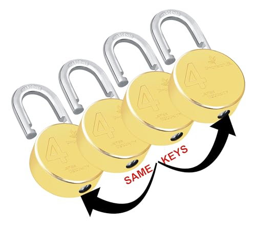 Image of 4 Lock 8 Same Keys XL+ 67mm 4 Layer Brass Finish Padlock for Home Shop Godown Bank Common Key Lock Model No- XL+67-Brass-4+8