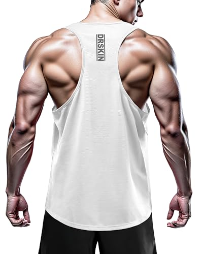 DRSKIN Men's 4, 3 or 1 Pack Tank Tops Sleeveless Shirts Y-Back Muscle Mesh Gym Training Athletic Workout Dry Fit4