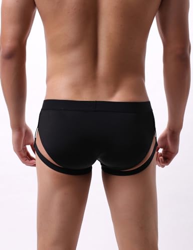 comeondear Black Men's Jockstraps Ice Silk Strappy Sexy Men's Underwear Gay Panties with Thigh Rings for Party3