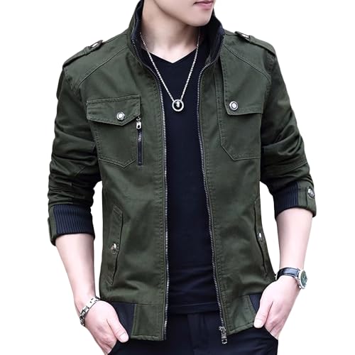 JEShifangjiusu Mens Long Sleeve Classic Fit Jeans Coat Zip Up Cargo Denim Jacket Casual Cowboy Outwear Coats ﻿