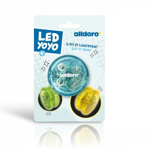 alldoro 60342 YoYo LED Ø 6 cm, JoJo per Principianti Luminoso, in plastica, per Principianti Yo Yo, con Effetto Luminoso per Bambini dai 3 Anni, per Interni ed Esterni, batterie Incluse, in 4 Colori
