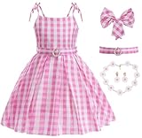 Rickem Girls Pink Cosplay Costume Dress Movie Halloween Birthday Party Costumes Favors Outfit 3-12 Years