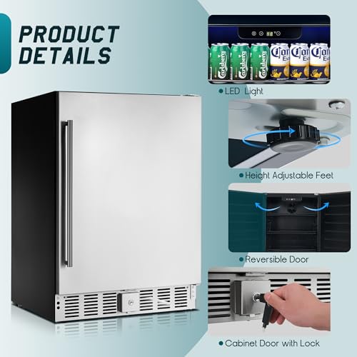 Image of Albott 24 Inch Outdoor Beverage Fridge, 5.0 Cu.Ft Beverage Refrigerator Holds 166 Cans, 32-50F Drink Cooler with IPX4 Waterproof Design, Auto-Defrost, Build-In or Freestanding for Patio & Backyard