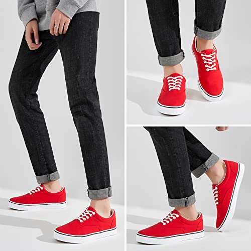 Image of FRACORA Mens White Canvas Shoes Low Top Canvas Sneakers Lace Up Casual Shoes