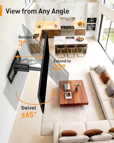 Image of Perlegear Extra Large Full Motion TV Wall Mount for 55-120 Inch TVs up to 220 lbs, Heavy Duty TV Mount Wall Bracket with Smooth Tilt, Swivel & Extension, Fits 16″ /24″ Wood Studs, Max VESA 900 x 600mm