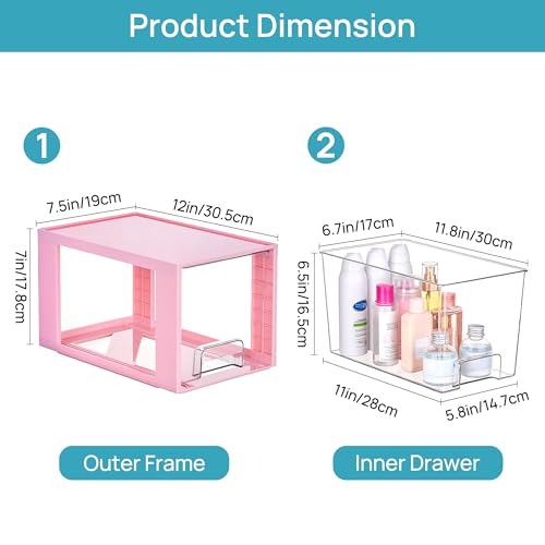 Image of Vtopmart 4 Pack Large Stackable Storage Drawers, Pink