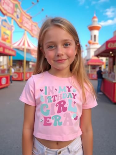 Image of Little Girls Short Sleeve Crop Top Birthday Tshirts Cute Prints for Teen Girls Summer T-Shirt 6-14Years