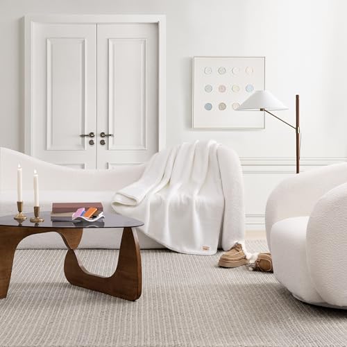 UGG Whitecap Plush Throw Blanket Fleece Lightweight Soft Cozy Throw for Couch or Bed Luxury Home Decor for Living Room Washable Hypoallergenic Blankets for Dorm Decor, 50-inch x 70-inch, White Snow