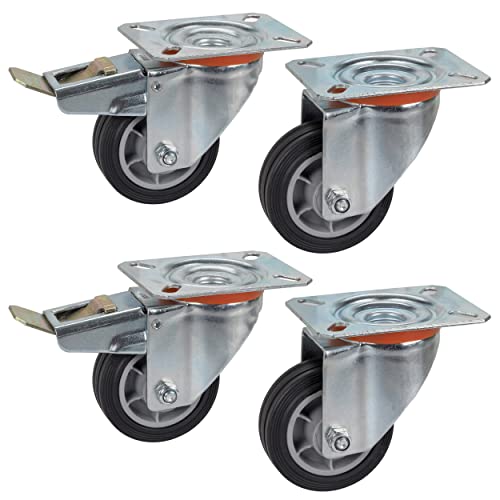 Dörner + Helmer 4er Set Transportgeräte-Lenkrolle 80 mm TPE, Platte 100 x 85 mm, Rollenmix, Tragkraft 150 kg/Set