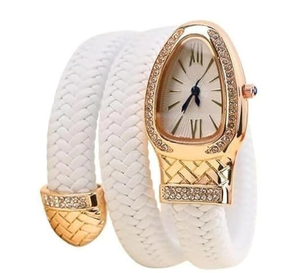 Image of Serpentine Snake Watch for Women with Spiral Wrap Bracelet, Roman Numeral Dial, Quartz Movement Metal Bezel Wrist Watch