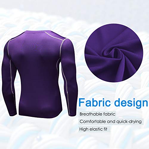 Cargfm Men's Long Sleeve Compression Shirts Gym Athletic Gym Undershirts Active Baselayer Sport Top Shirt Purple #TOP3
