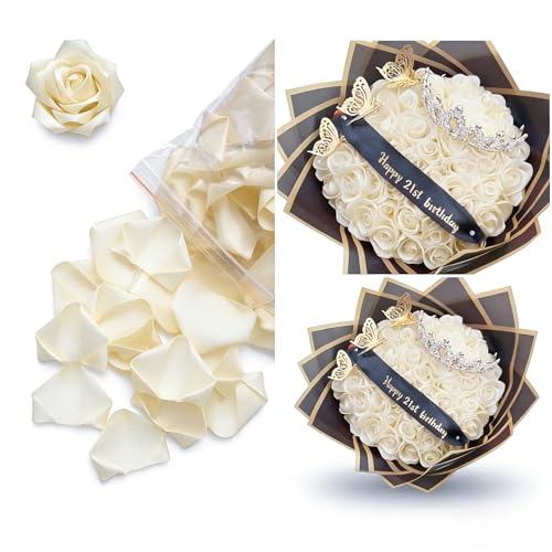 500 Pcs Satin Ribbon Rose Petals Half Finished Durable Crafts for Banquet Decor & Personal DIY Flower Creation Eternal Bouquet for Wedding, Anniversary, Birthday (500 Beige)