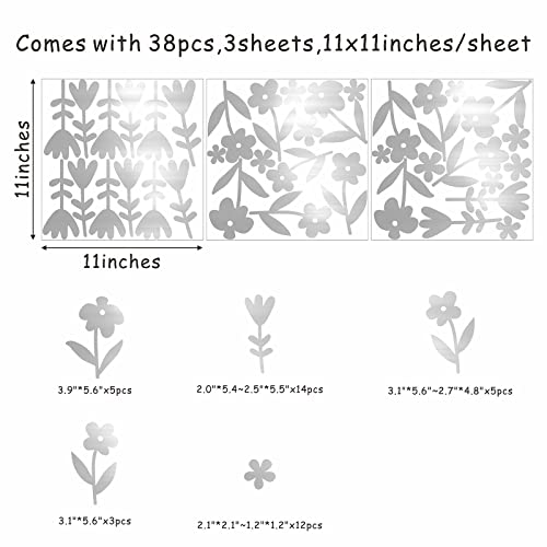 3D Flower Mirror Wall Sticker Floral Wall Stickers For Girls Bedroom Removable Silver Acrylic Mirror Wall Stickers Peel And Stick Wall Decals Art Mural For Living Room Bathroom Classroom Decor #TOP2