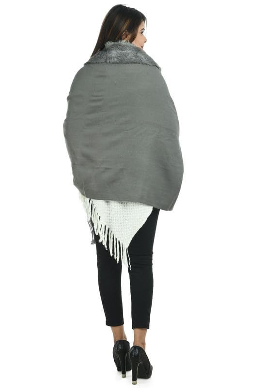 Image of Manra Women's Solid Faux Fur Border Stole Shawl Warm Wrap Cape for Winters (SC 14)