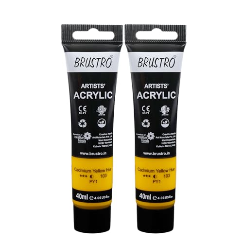 Image of BRUSTRO Artists Acrylic Paint Tube | 40ml, Cad Yellow Hue (Pack of 2)|Non-Toxic, Water based, Inter Mixable, Ideal for Painting, Textured Effects on Canvas, Paper, Fine Art Student and Professionals