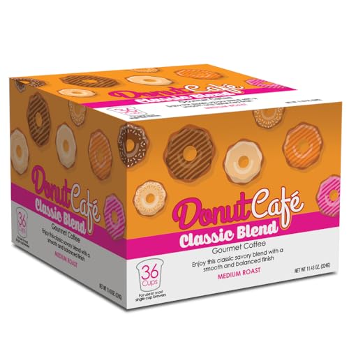 Image of Donut Cafe - Coffee Gourmet Pods, Classic Blend, Medium Roast - Non-GMO, Gluten Free - Compatible with Keurig K Cup Brewers - Smooth & Delicious - 36 Count
