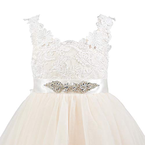 PLUVIOPHILY Deep V Back Lace Tulle Wedding Flower Girl Junior