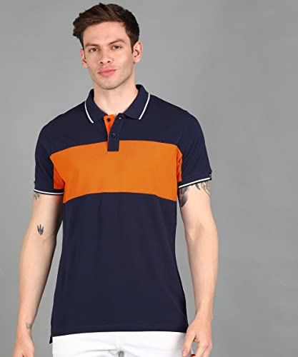 Image of Urbano Fashion Men's Colour-Block Slim Fit Half Sleeve Cotton Polo T-Shirt
