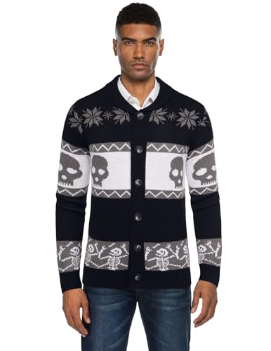 COOFANDY Men's Christmas Cardigans Ugly Xmas Sweaters Reindeer Snowflake Shawl Collar Knitted Cardigan Sweater3